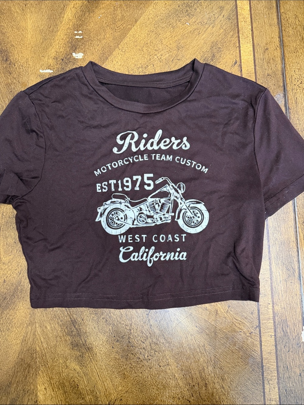 Brown 'Riders' Motorcycle Graphic Crop Tee - Casual Short Sleeve